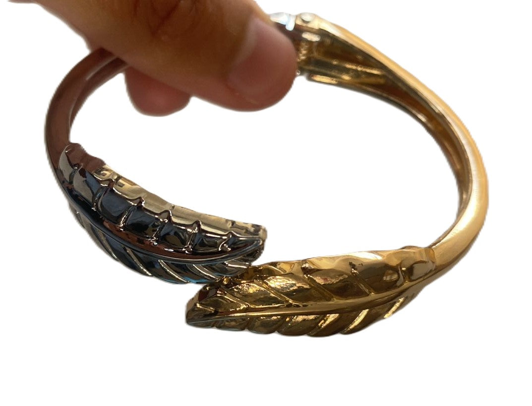 Pulsera hojas combinada dorado con plateado