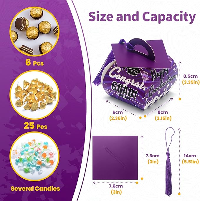 COTOPHER 36 cajas de regalo de graduación con borla, cajas de dulces de graduación