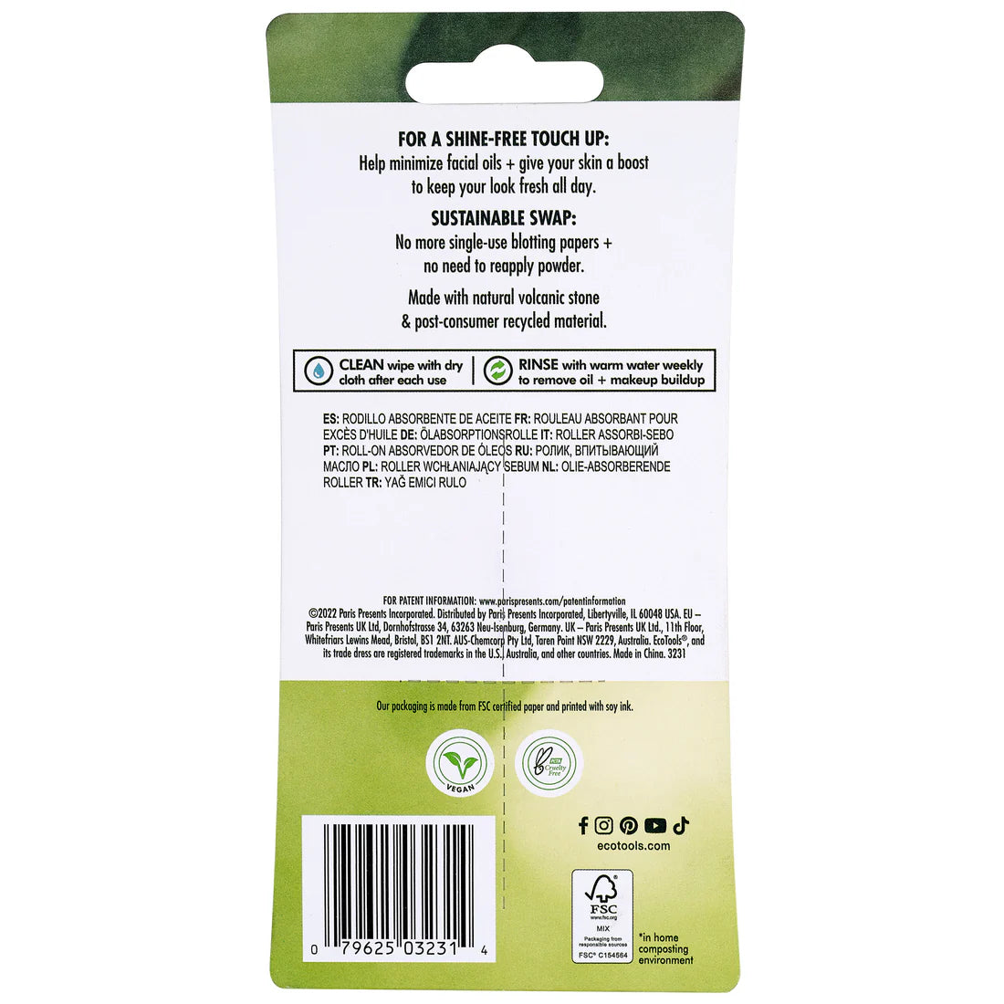 Rodillo absorbente de aceite reutilizable de piedra matificante EcoTools®